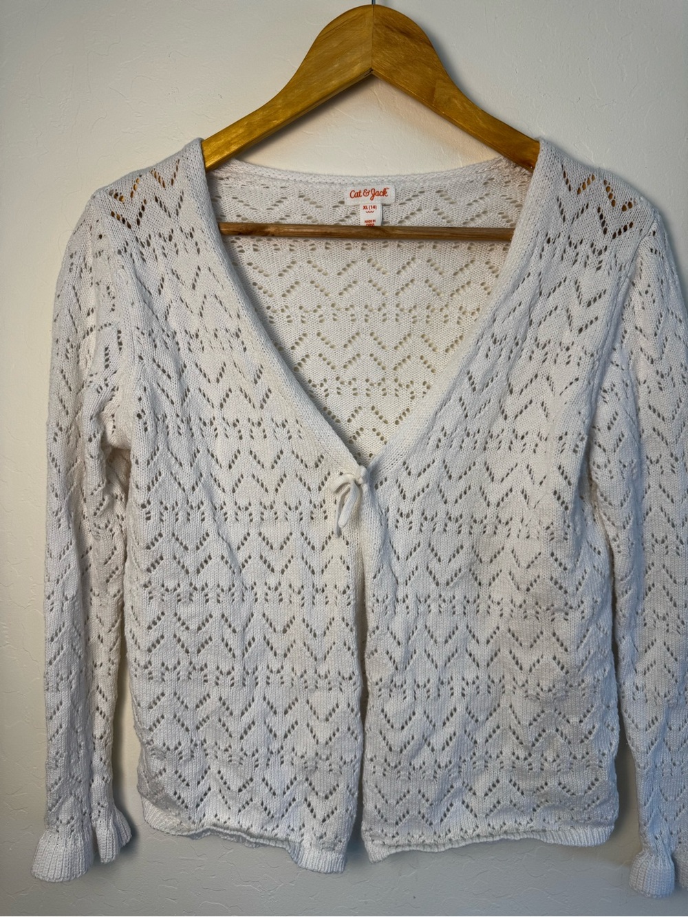 Cat & Jack White Tie-Front Cardigan XL (14) Girls